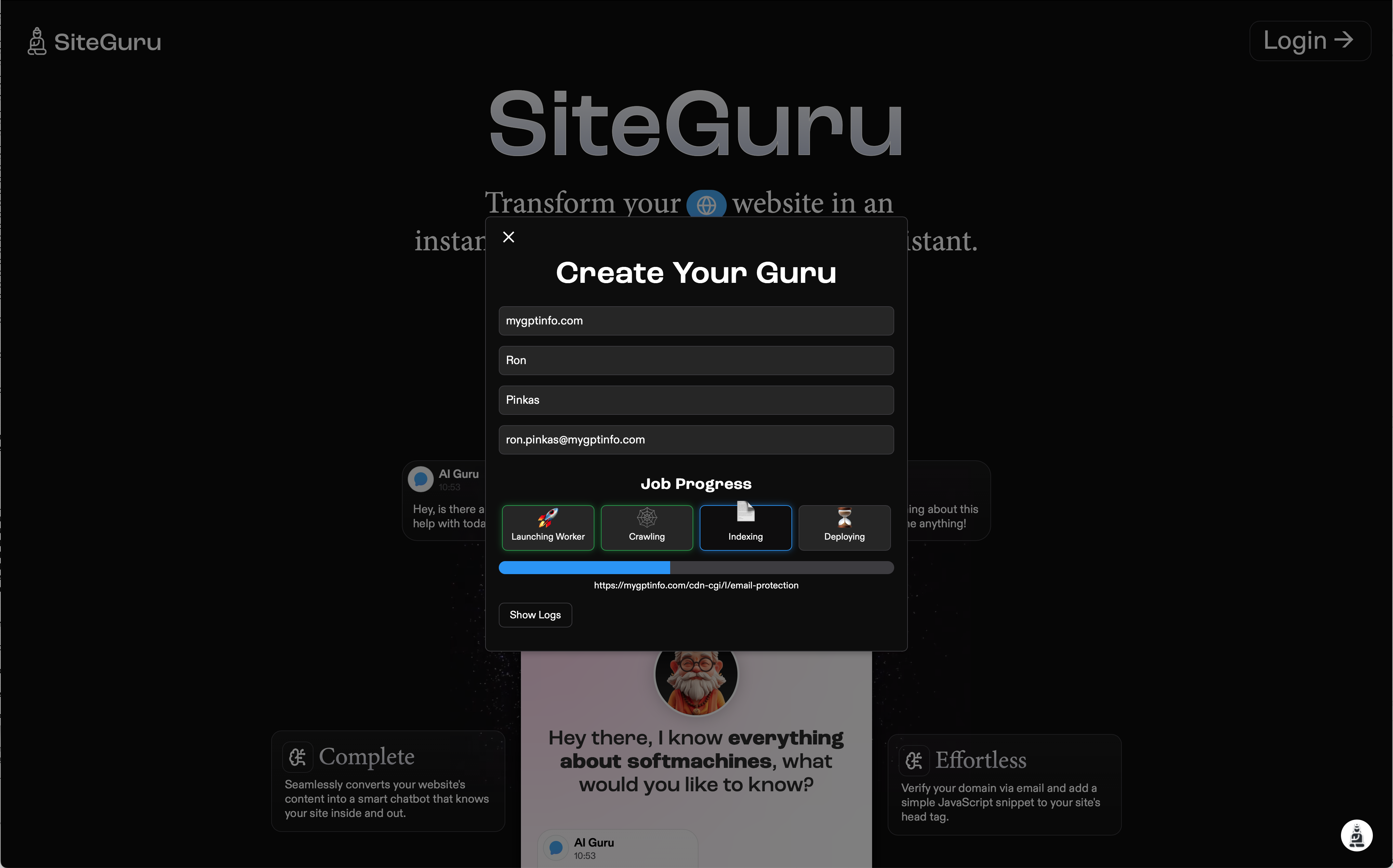 SiteGuru Step 3 - Automated AI Onboarding